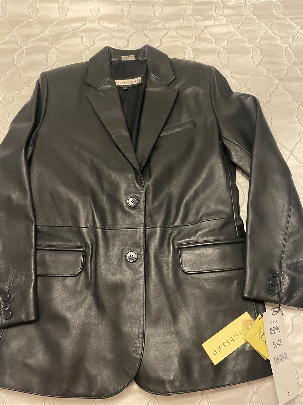 Women's Black Leather Blazer with Notch Lapel
